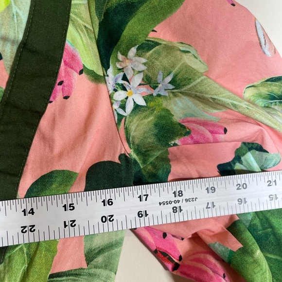 Farm Rio Anthropologie Deep-V Wide Leg Jumpsuit Tropical Floral Pink NWT Sz XS - Picture 10 of 16
